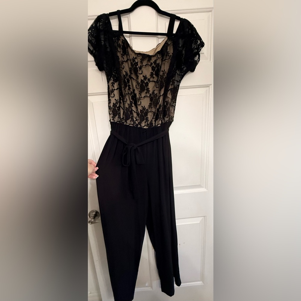 Emma & Michele Black Lace Jumpsuit with Nude Illusion Bodice - Picture 4 of 4